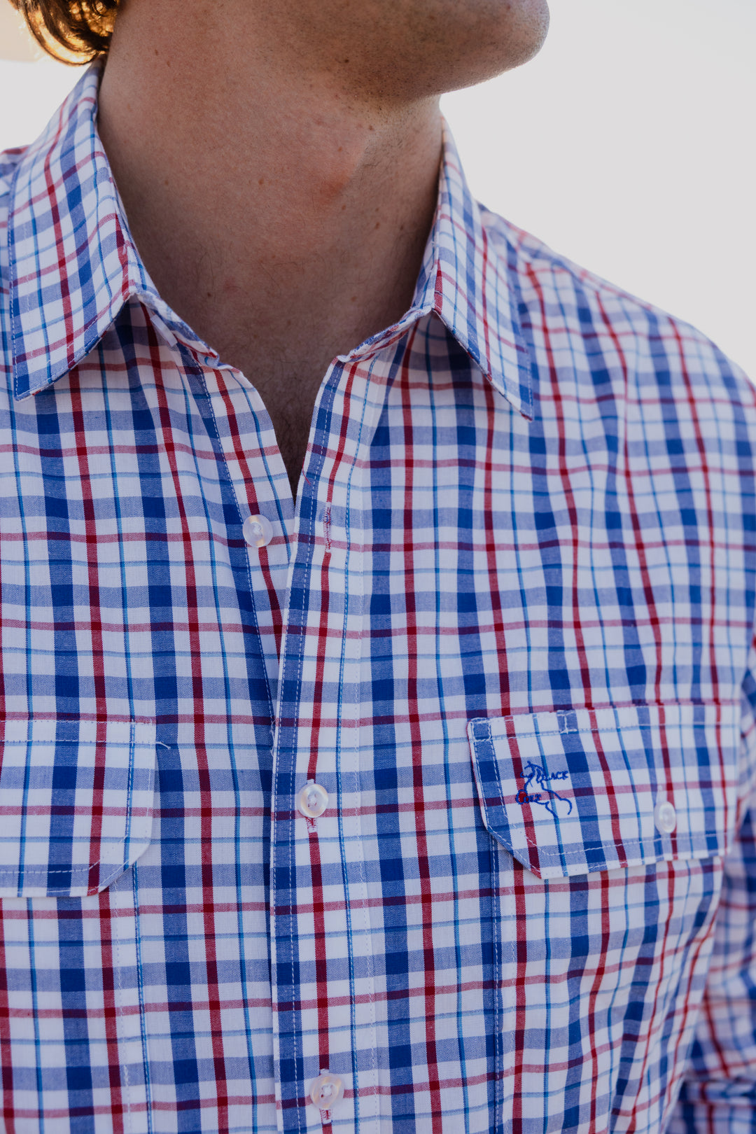 Mens Long Sleeve | FULL button | Blue & Red Check