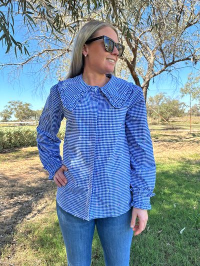 Clementine Long Sleeve Shirt - Blue Gingham