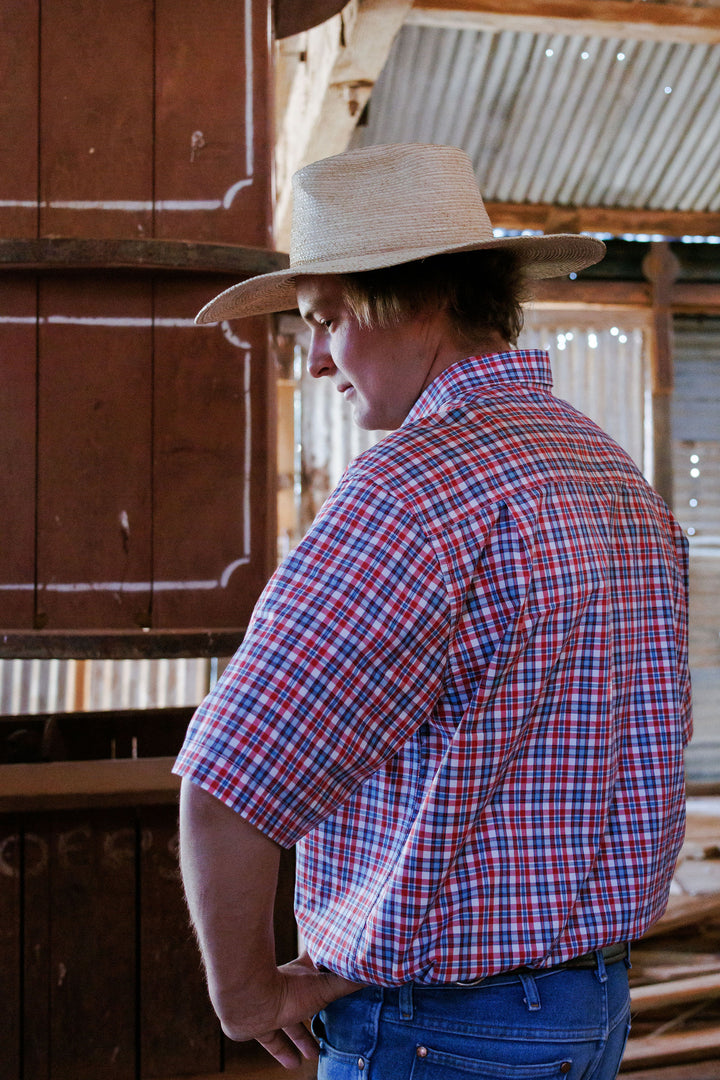Mens Short Sleeve - Red & Blue Check