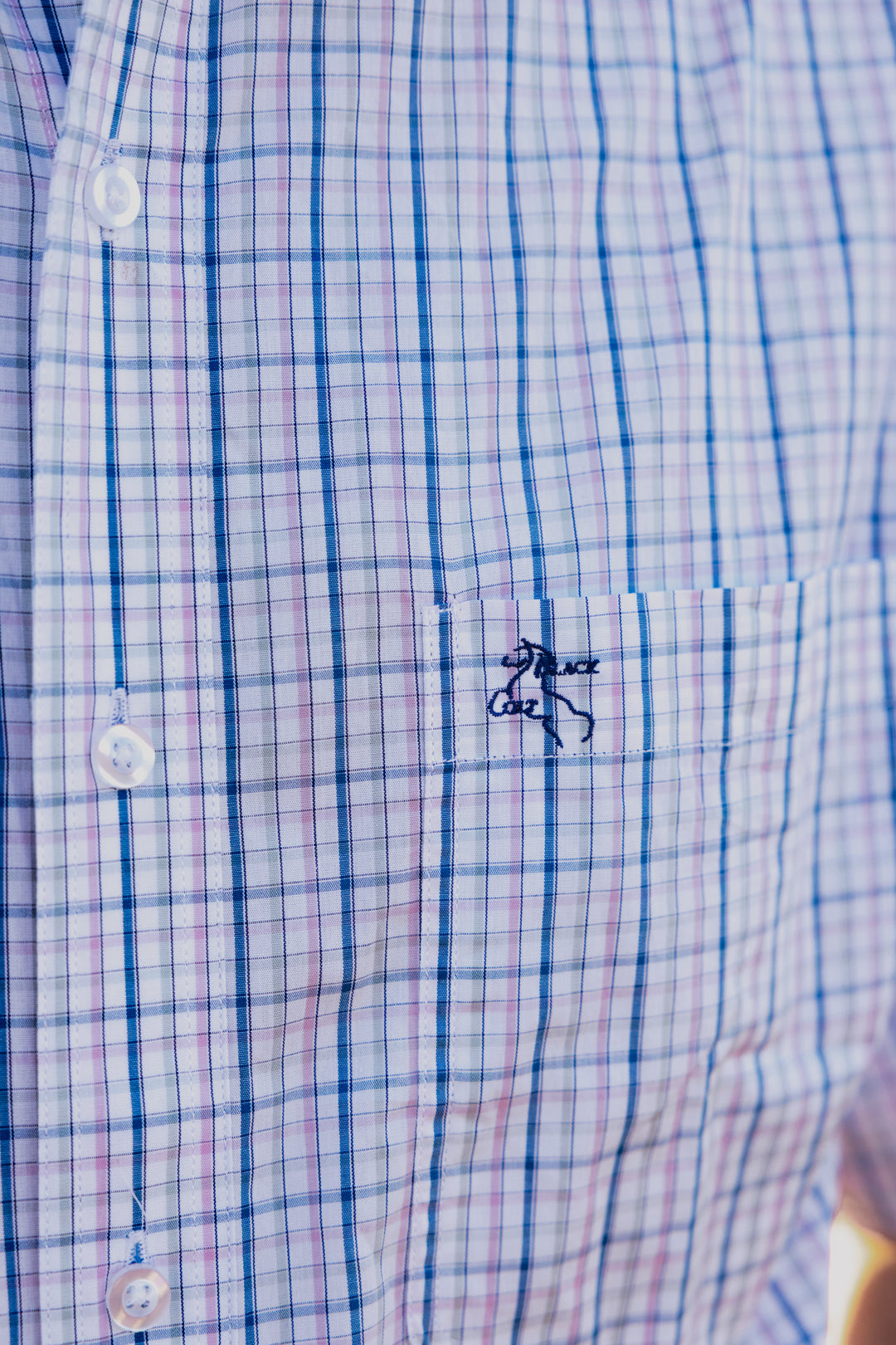 Mens Short Sleeve | Full Button | Blue & pink Check