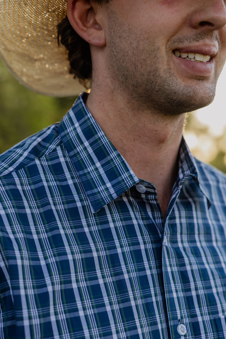 Mens Short Sleeve - Green & Navy Check