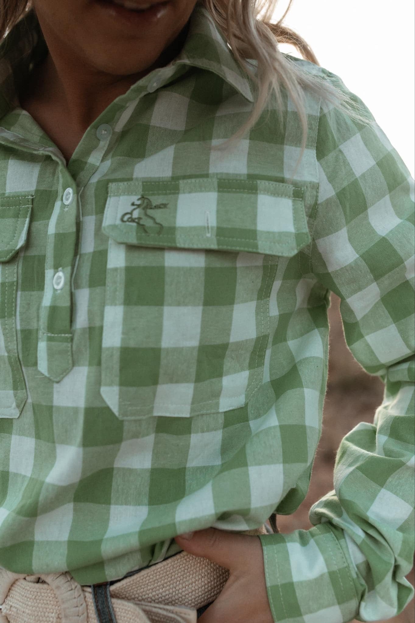 Premium Women’s Work Shirt - Green Check | Stylish & Durable