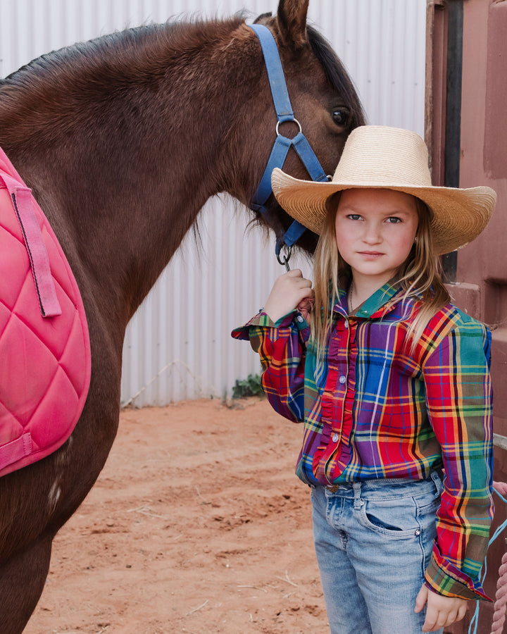 Girls Kirby Shirt - Rainbow Check