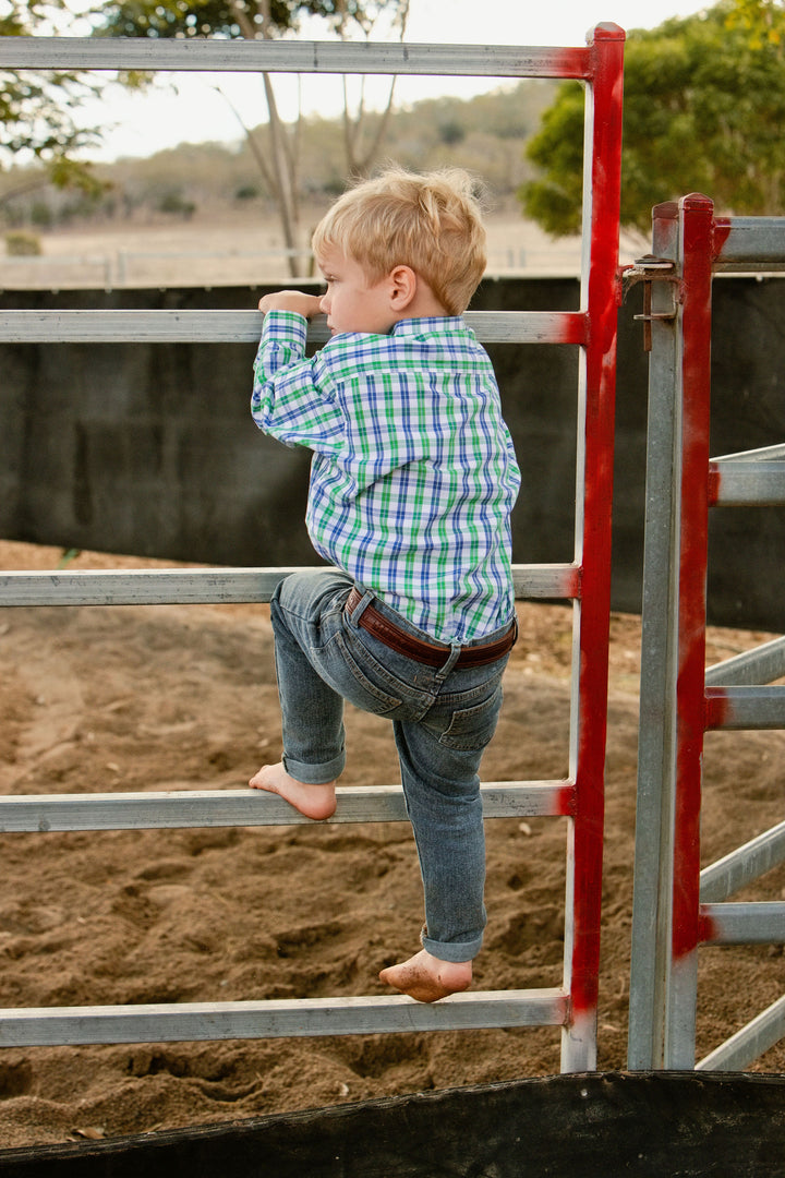 Boys - Full Button - Green & Blue Check