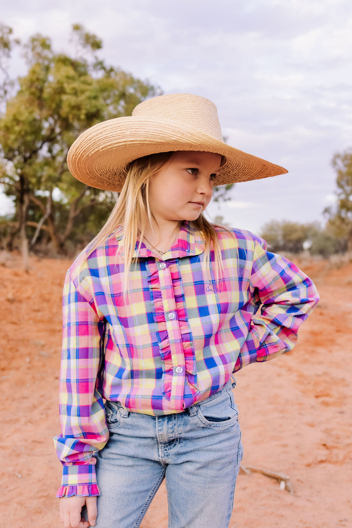 Girls Kirby Shirt - Pink & Blue Check