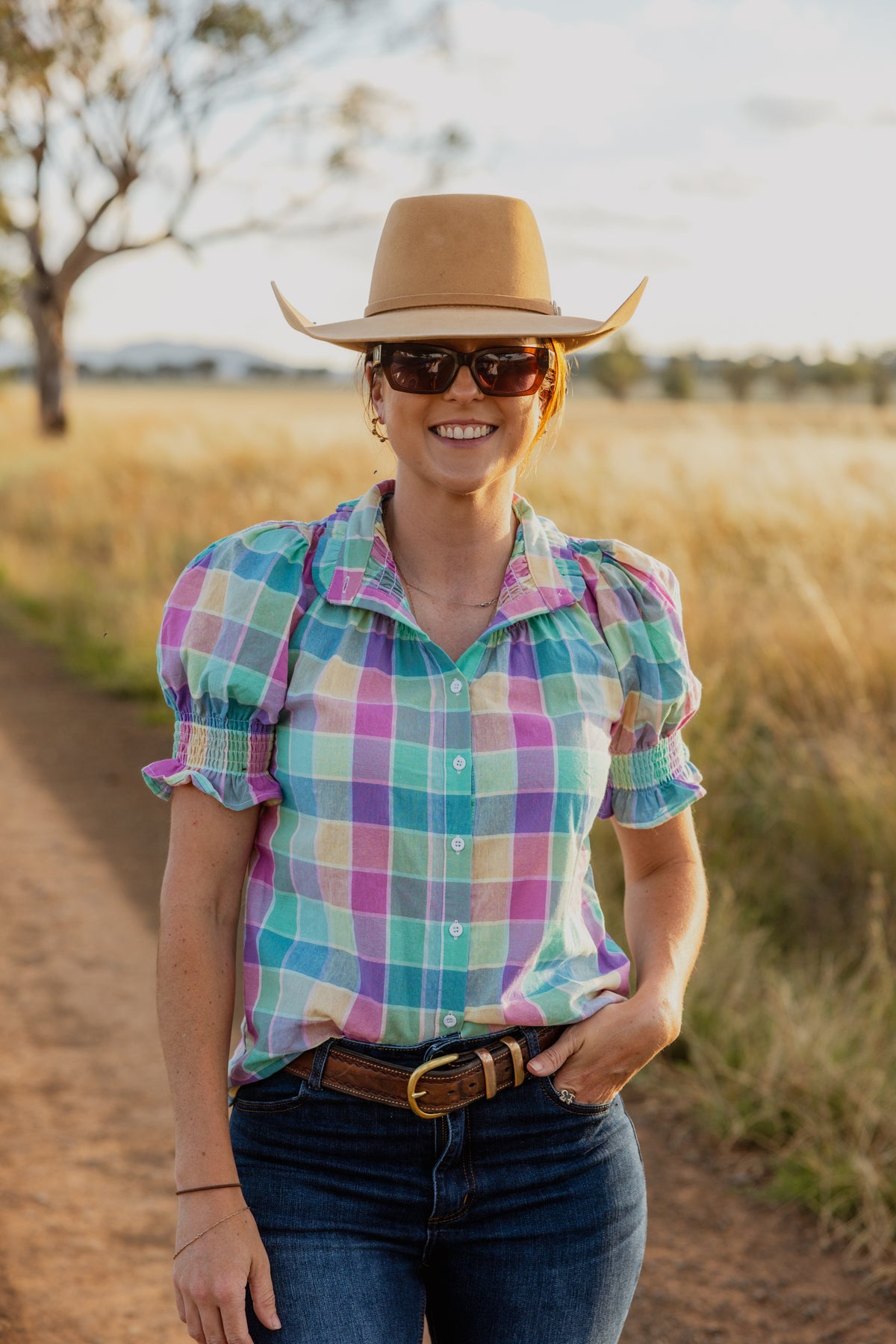 Women's Short Sleeve Shirt - Pastel Check