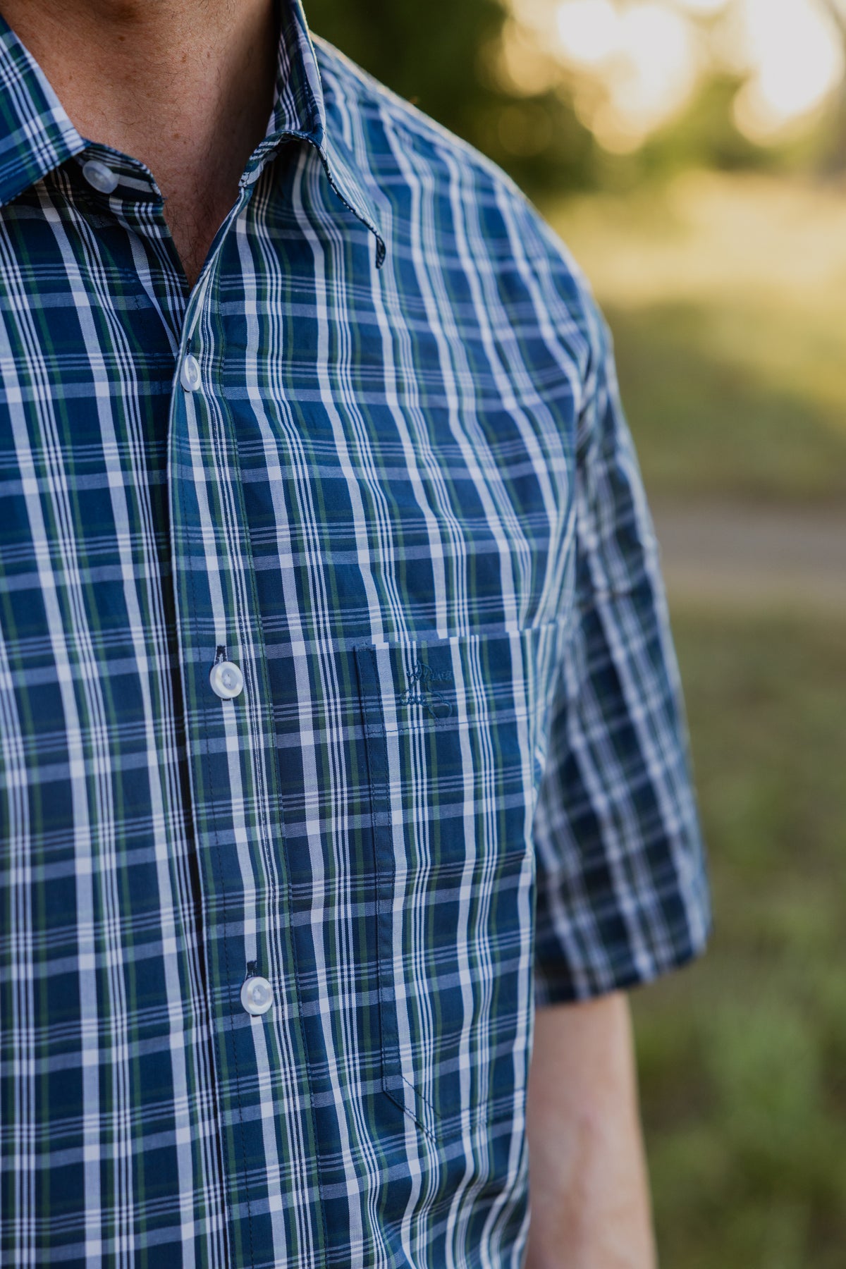 Men's Short Sleeve Shirt - Green & Navy Check