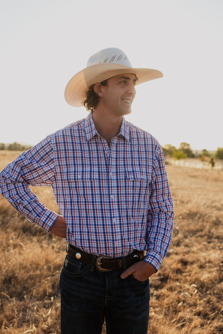 Mens Long Sleeve | FULL button | Blue & Red Check