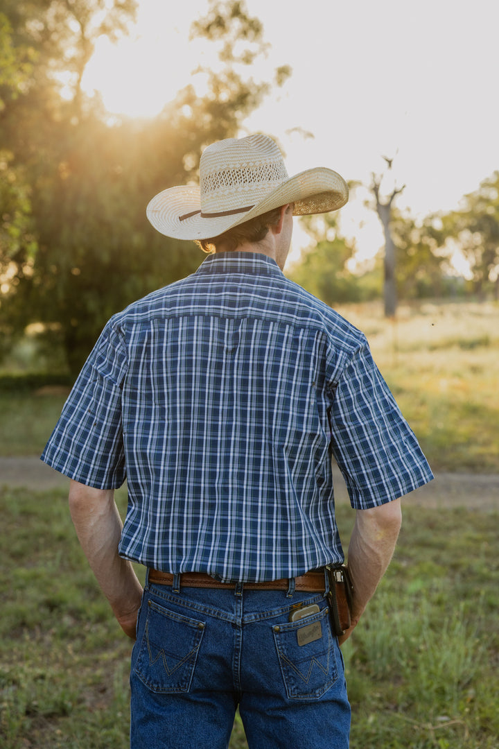 Mens Short Sleeve - Green & Navy Check