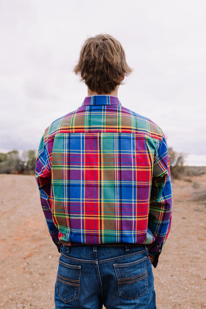 Mens Half Button - Rainbow Check