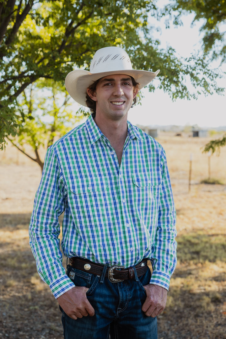 Mens Long Sleeve | FULL button | (NEW) Green & Blue Plaid