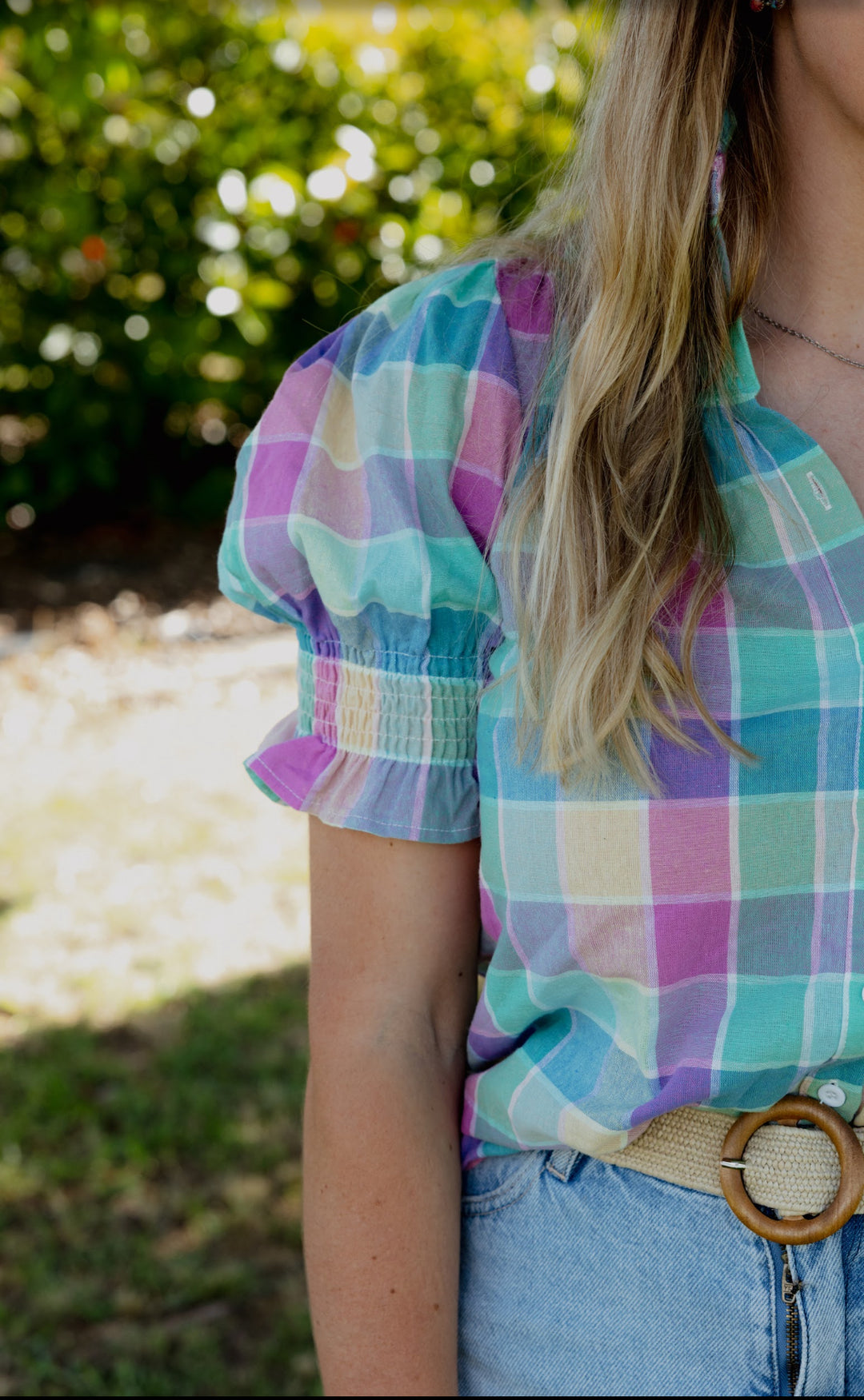 Women's Short Sleeve Shirt - Pastel Check