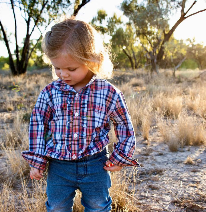 Girls Kirby Shirt - Red & Navy Check