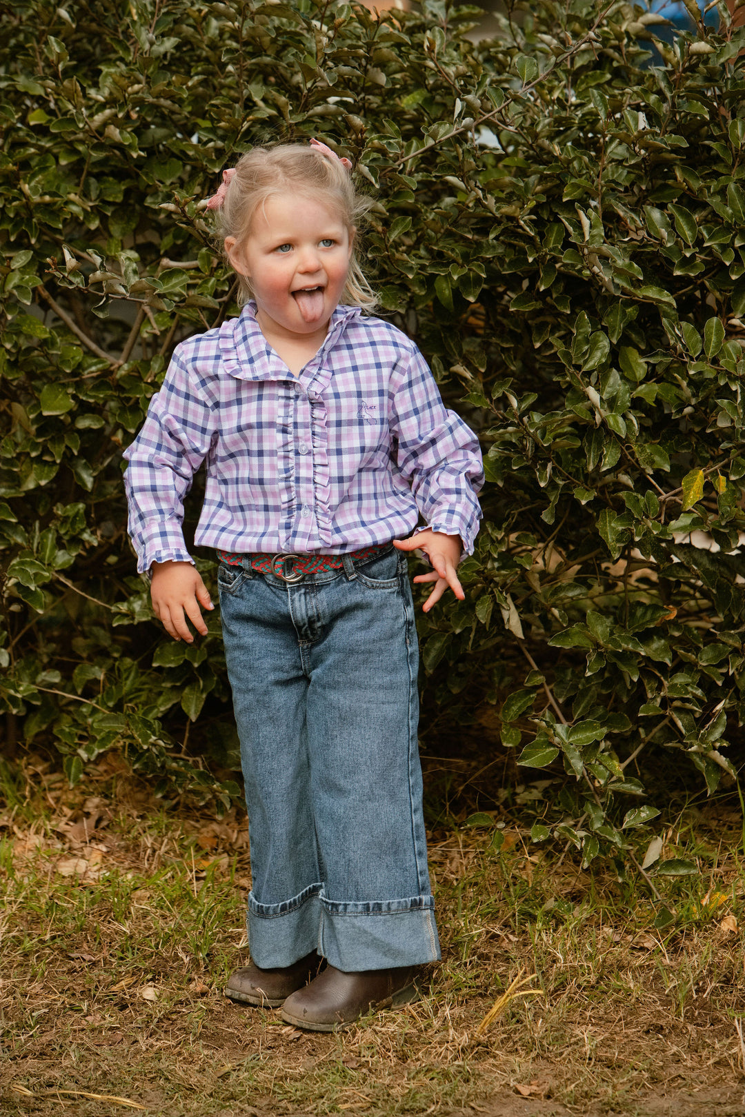 Girls Kirby Shirt - Pink & Purple Check