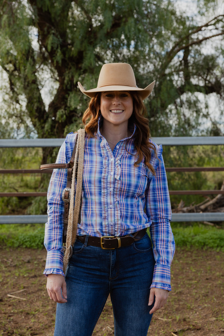Sara Shirt - Blue, Pink & Orange Check