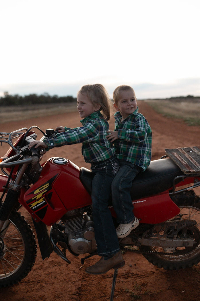 Boys - Half Button - Green, Blue & Orange Plaid