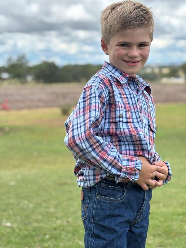 Boys - Half Button - Red & Navy Check