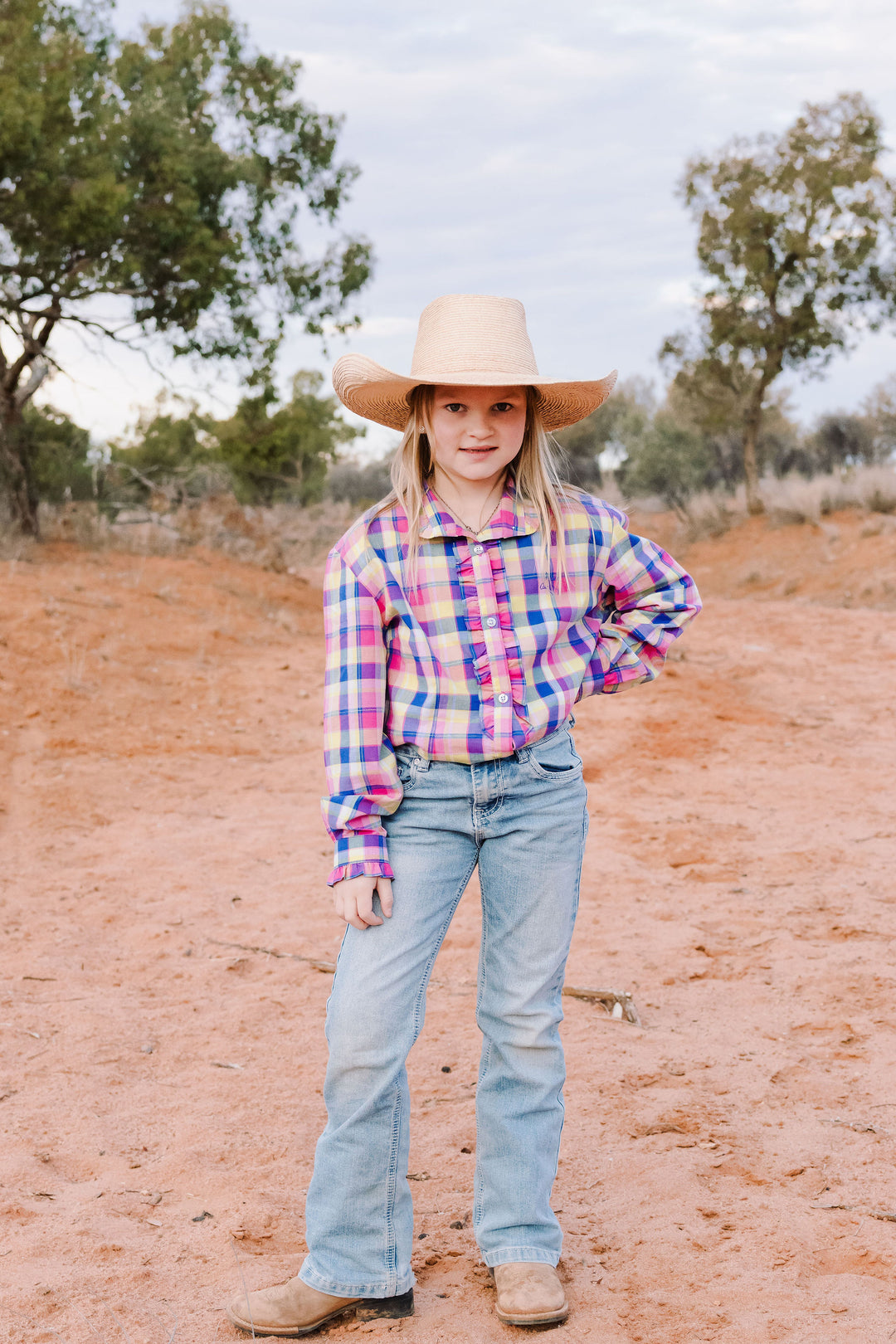 Girls Kirby Shirt - Pink & Blue Check
