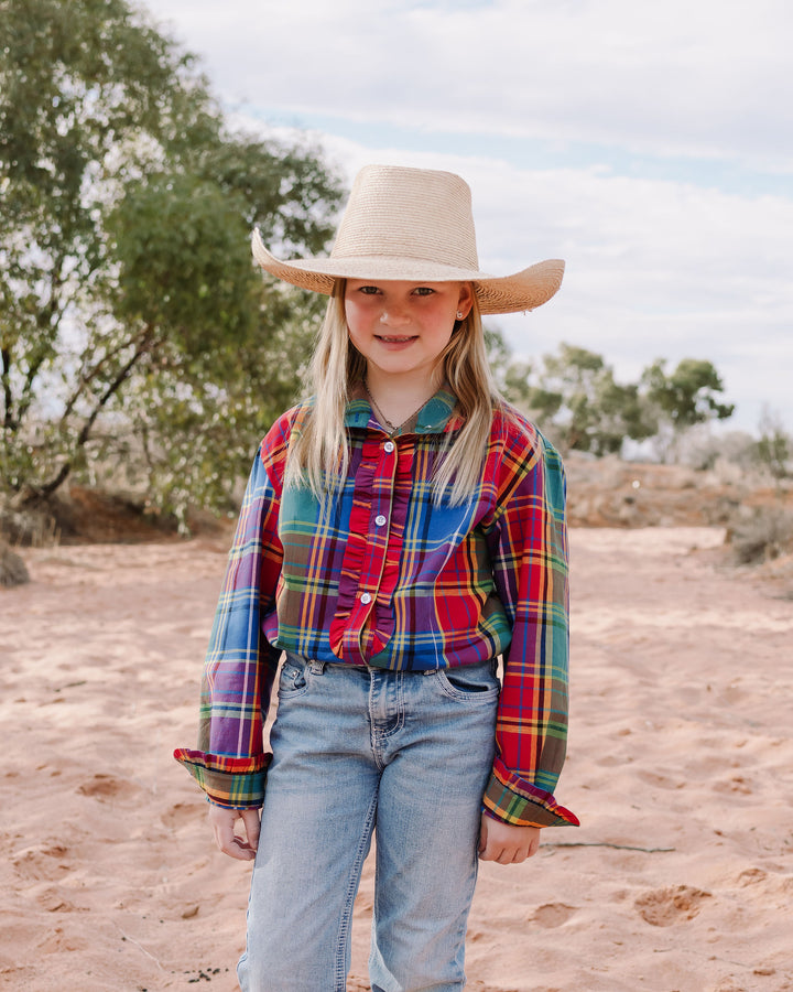 Girls Kirby Shirt - Rainbow Check
