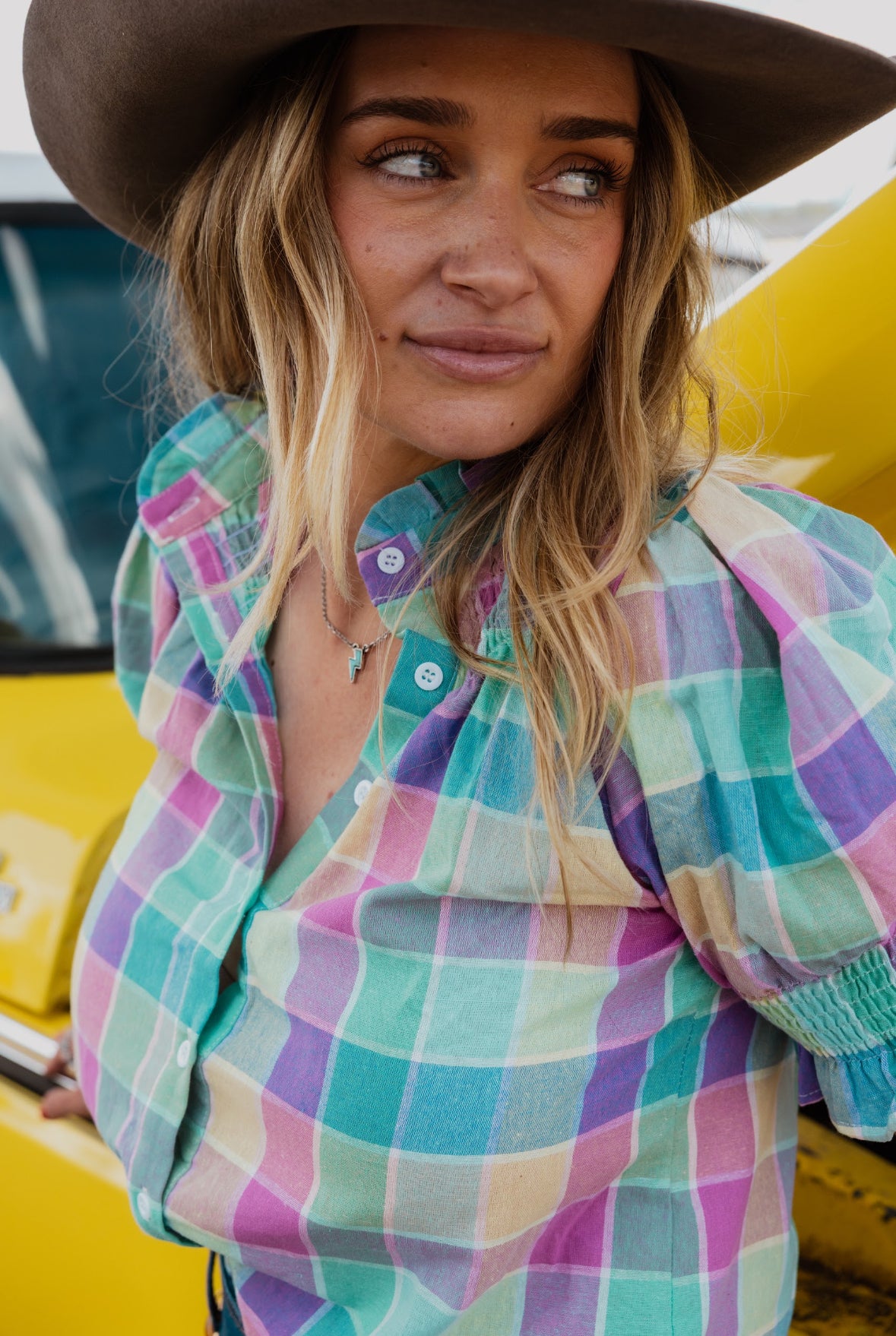 Women's Short Sleeve Shirt - Pastel Check