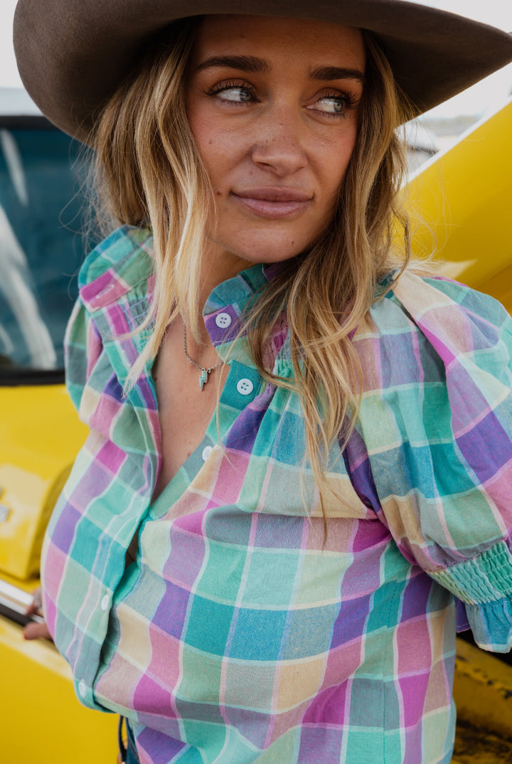 Women's Short Sleeve Shirt - Pastel Check