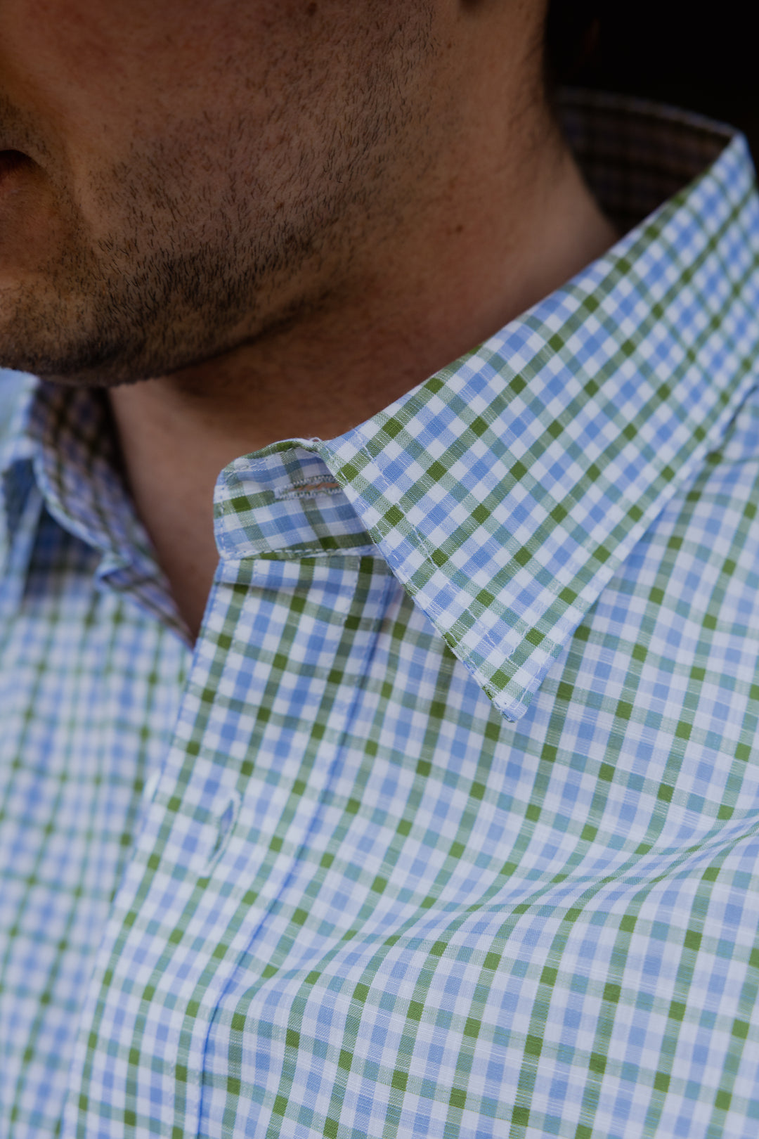 Mens Short Sleeve | Full Button | Blue & Green Gingham
