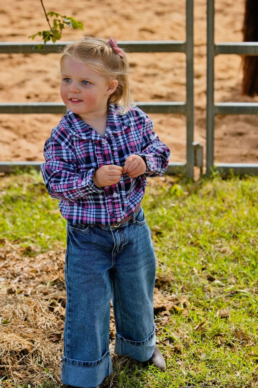 Girls Kirby Shirt - Pink & Navy Check