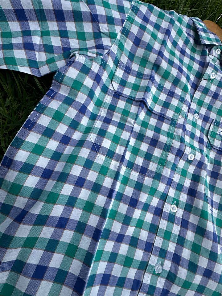 Mens Long Sleeve | FULL button | Blue Check