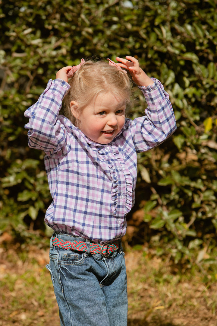 Girls Kirby Shirt - Pink & Purple Check