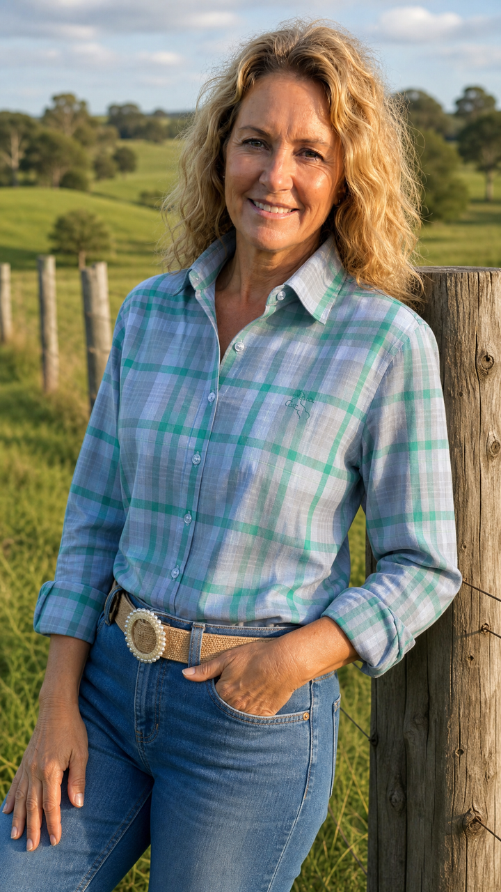 Jane Shirt - Green & Grey Check