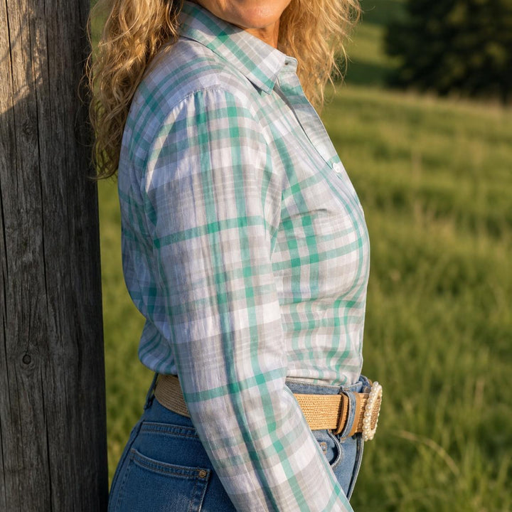 Jane Shirt - Green & Grey Check