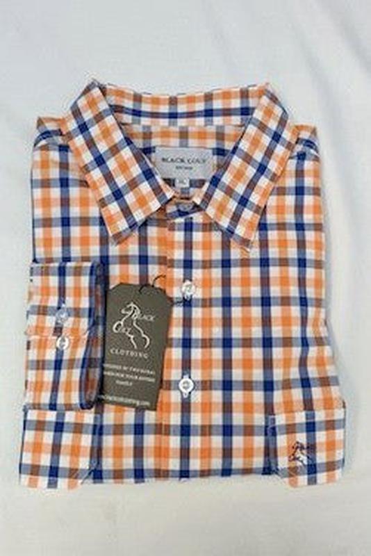 Mens Half Button Shirt - Orange & Blue Check - PRE-ORDER
