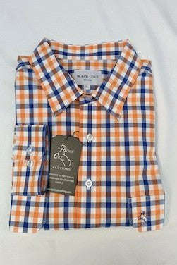 Apsley Mens Half Button Shirt - Orange & Blue Check