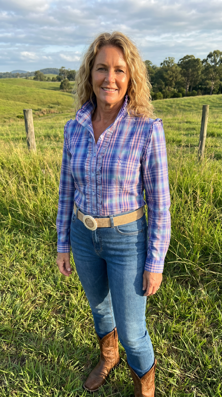 Sara Shirt - Blue, Pink & Orange Check