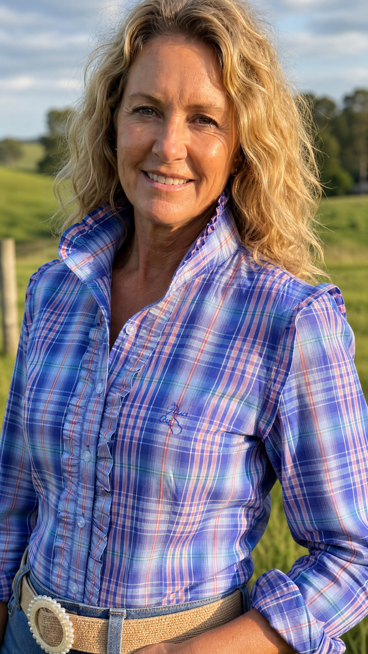 Sara Shirt - Blue, Pink & Orange Check