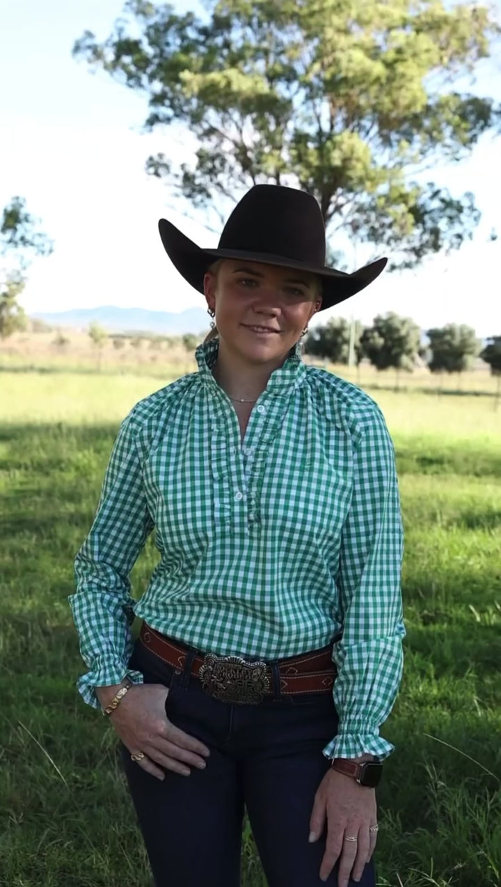 Willow Long Sleeve Shirt - Green Gingham - PRE-ORDER