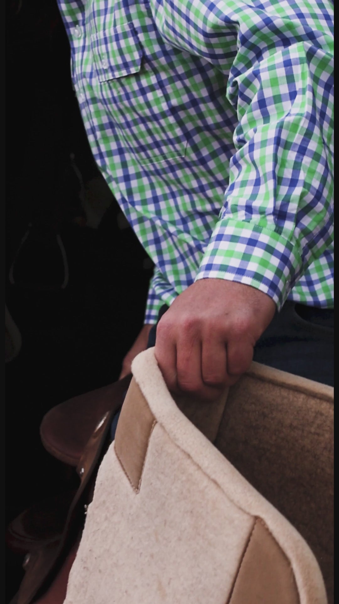 Mens Half Button - Green & Blue Check
