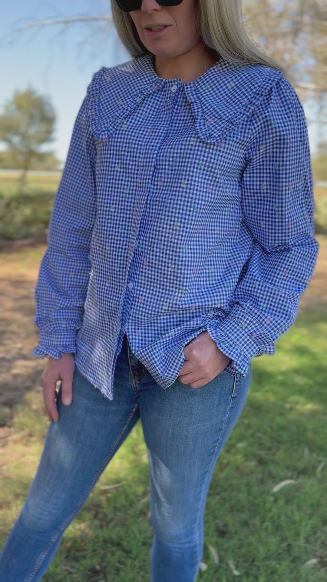 Clementine Long Sleeve Shirt - Blue Gingham