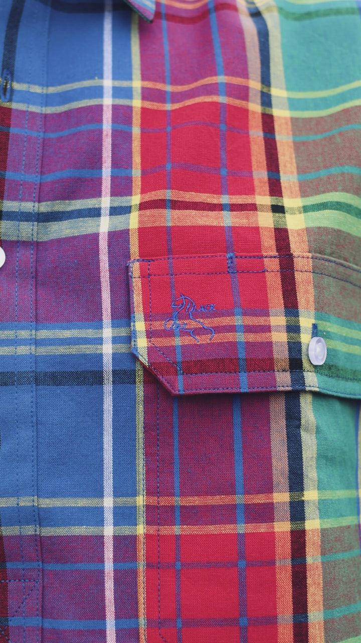 Mens Half Button - Rainbow Check