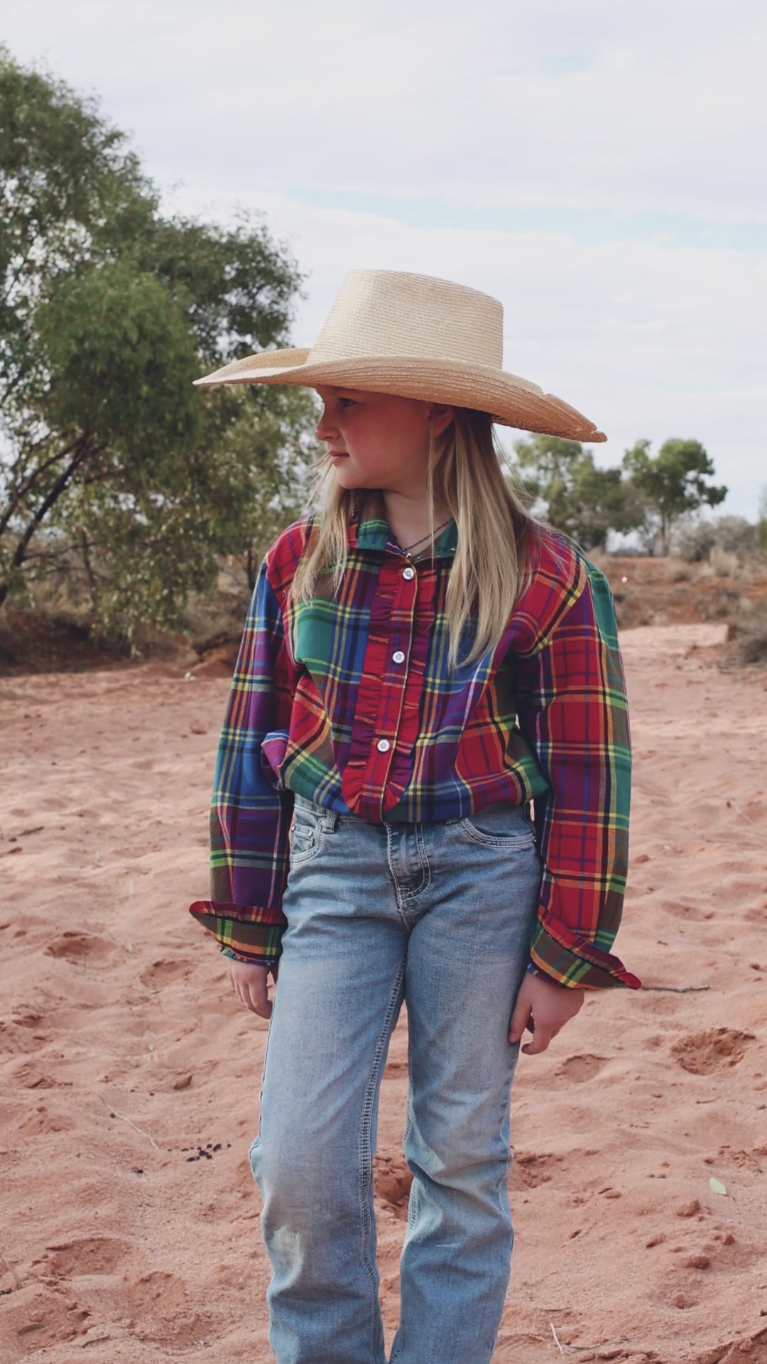 Girls Kirby Shirt - Rainbow Check