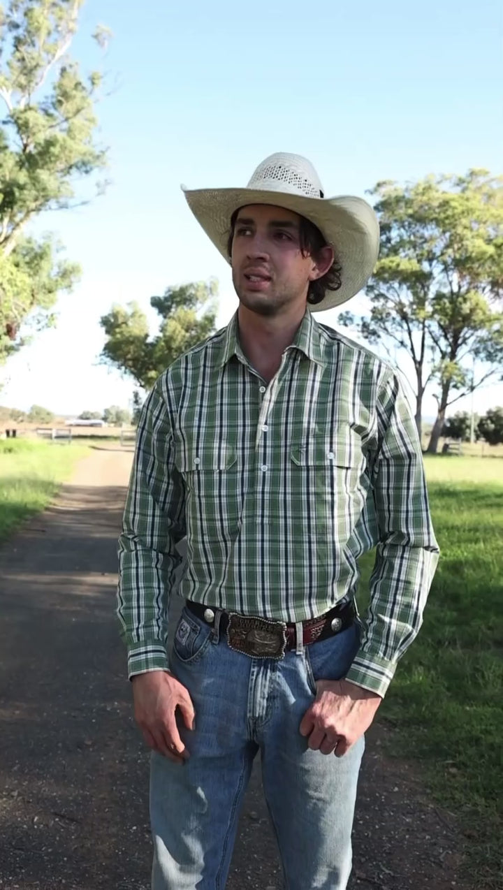 Mens Half Button - Green & Blue Check