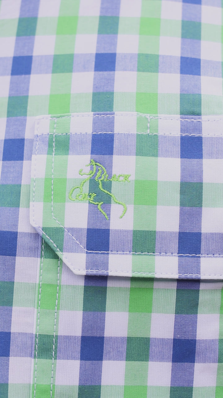 Mens Half Button - Green & Blue Check