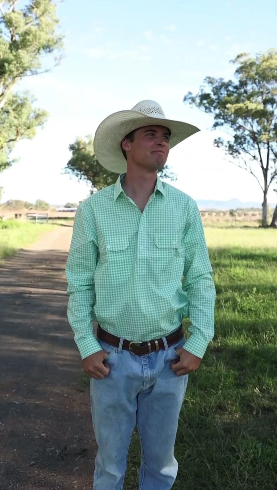 Mens Half Button - Green Check