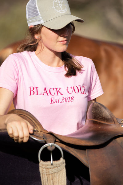 Ladies Crew Neck T-Shirt - Pink with Pink Embroidery